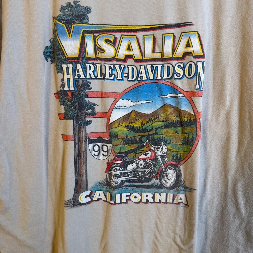 Vintage 2000 Harley-Davidson Visalia CA Legends Graphic T-Shirt Tan XXL USA Made